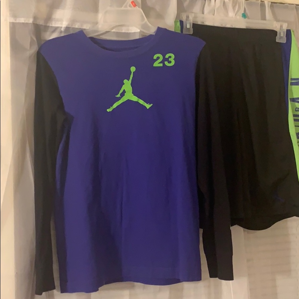 Boys Jordan Set Size XL Blue and Lime Green